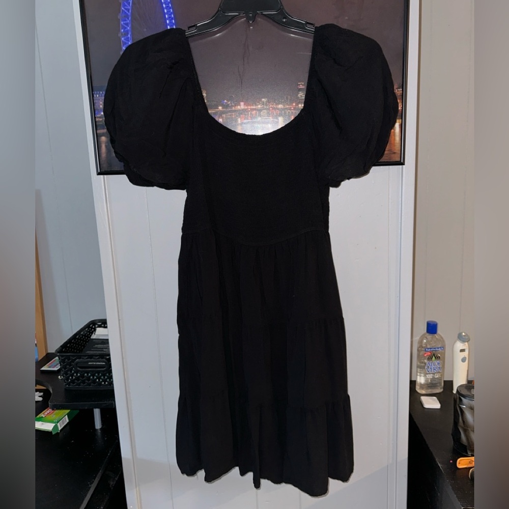 Elegant Black Puff Sleeve Mini Dress